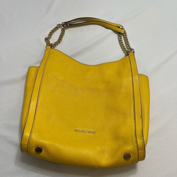 Michael Kors Newbury Yellow Pebbled Leather Shoulder Bag Purse Handbag - Picture 1 of 15